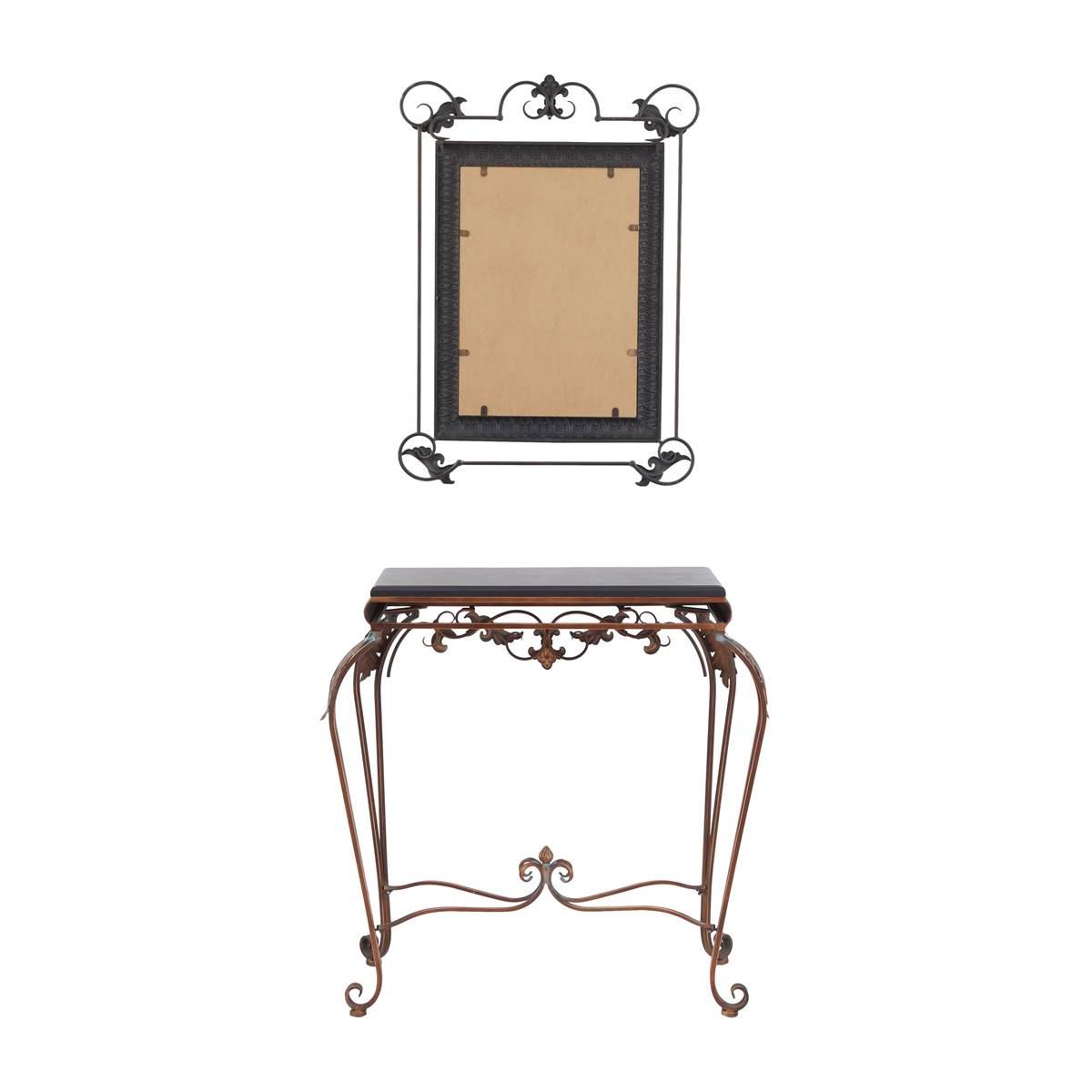 9th & Pike® Bronze Metal Traditional Console Table with Mirror