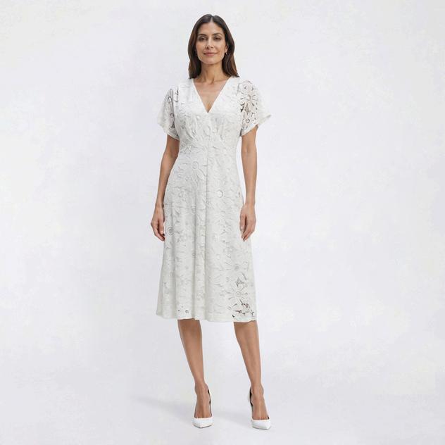 Womens Connected Apparel Dolman Sleeve V Neck Lace A-Line Dress