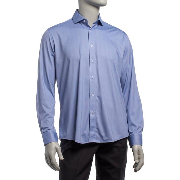 Mens Tom Baine Navy Geometric Fitted Traveler Dress Shirt