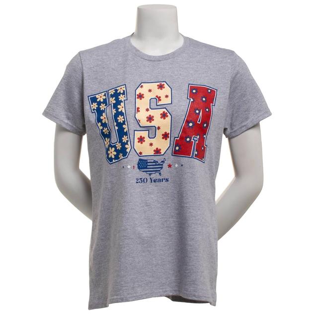 Womens Home of the Brave USA Flowers Tee