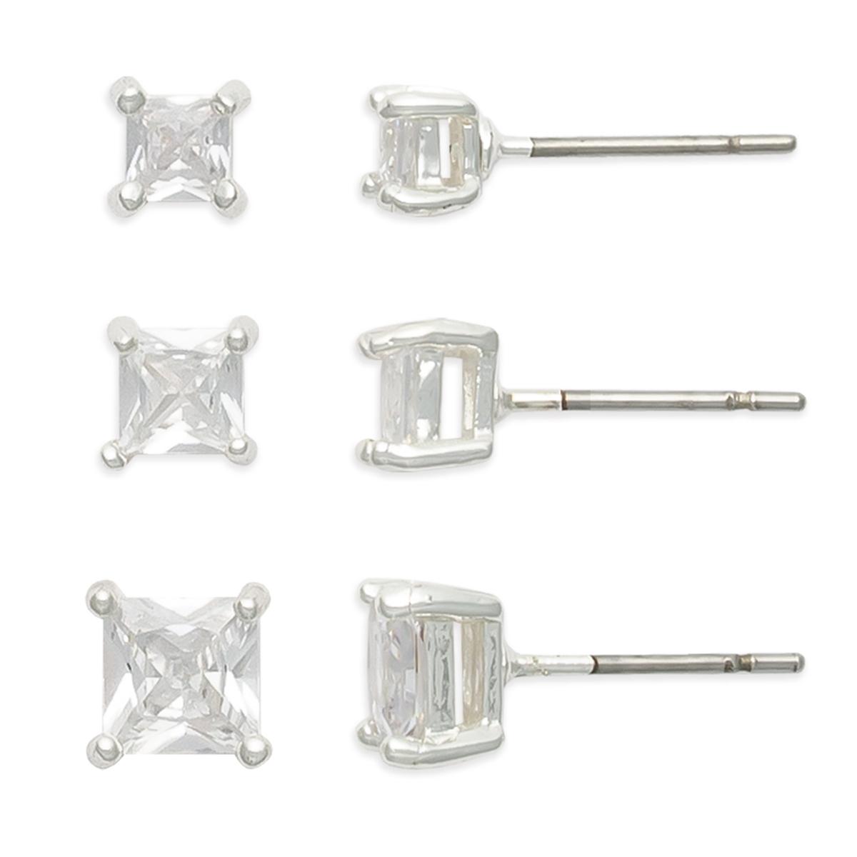 Freedom 3pr. Silver-Tone Square CZ Stud Earrings Set