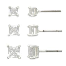 Freedom 3pr. Silver-Tone Square CZ Stud Earrings Set