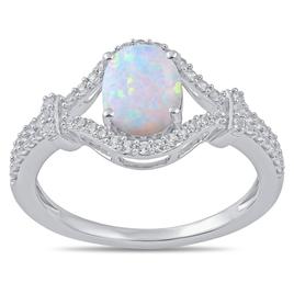 Gemstone Classics(tm) Created Opal White Sapphire Oval Ring