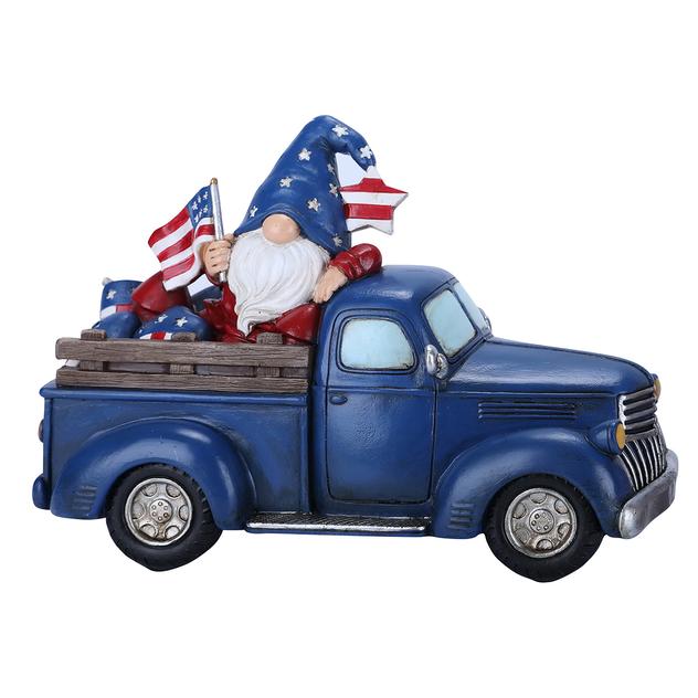 Resin Blue Truck with Gnome & USA Flags