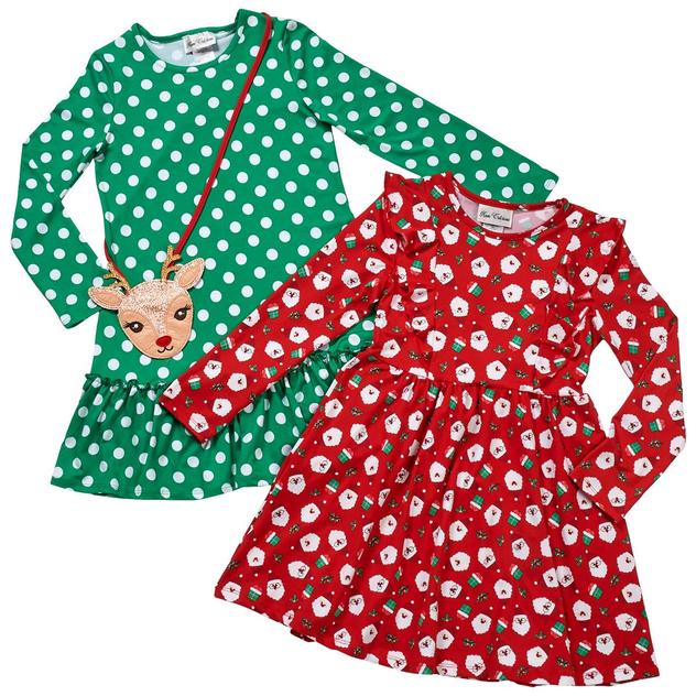 Girls (7-16) Rare Editions 2pk. Santa Polka Dot Dresses w/ Purse