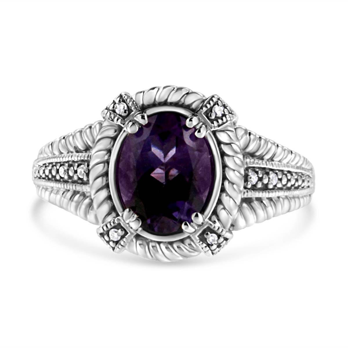 Haus of Brilliance Sterling Silver Amethyst Diamond Accent Ring