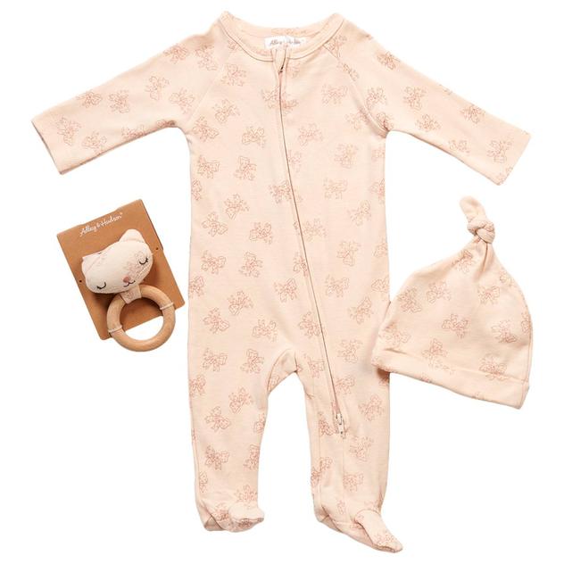 Baby Girl (NB-9M) Adley & Hudson® Bow Sleeper W/ Hat & Rattle