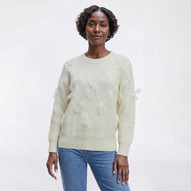 Womens Nicole Miller Long Sleeve Bow Detail Sweater