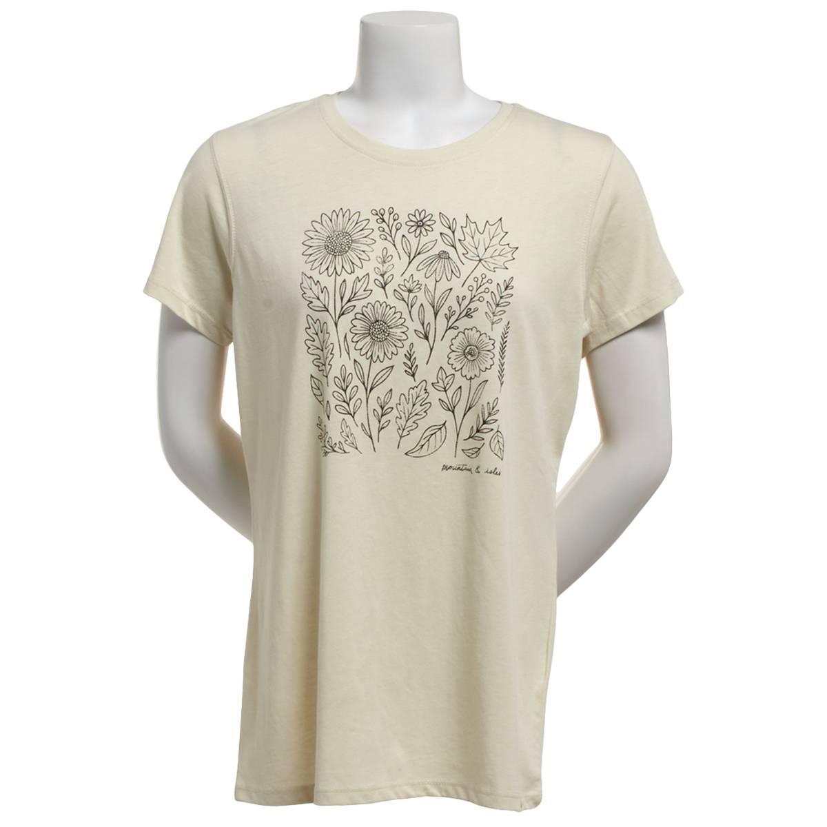 Womens Mountain and Isles Short Sleeve Floral Leaf Graphic Tee