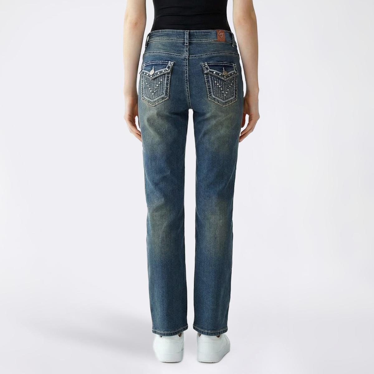 Juniors Gogo Jeans High Rise Rhinestone Pocket Straight Leg Jeans