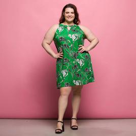 Plus Size 24/7 Comfort Apparel Green Floral Keyhole Dress