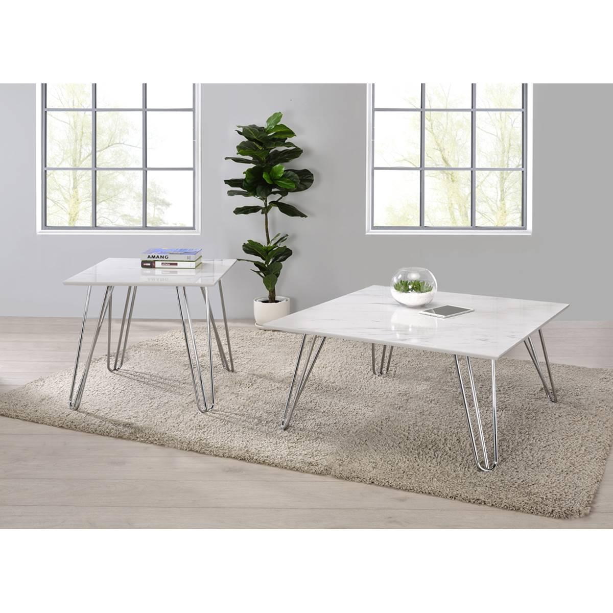 Coaster Hairpin Leg Square End Table - White and Chrome