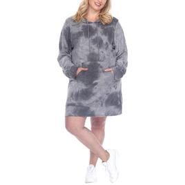 Plus Size White Mark Long Sleeve Hooded Tie Dye Sweatshirt Dress