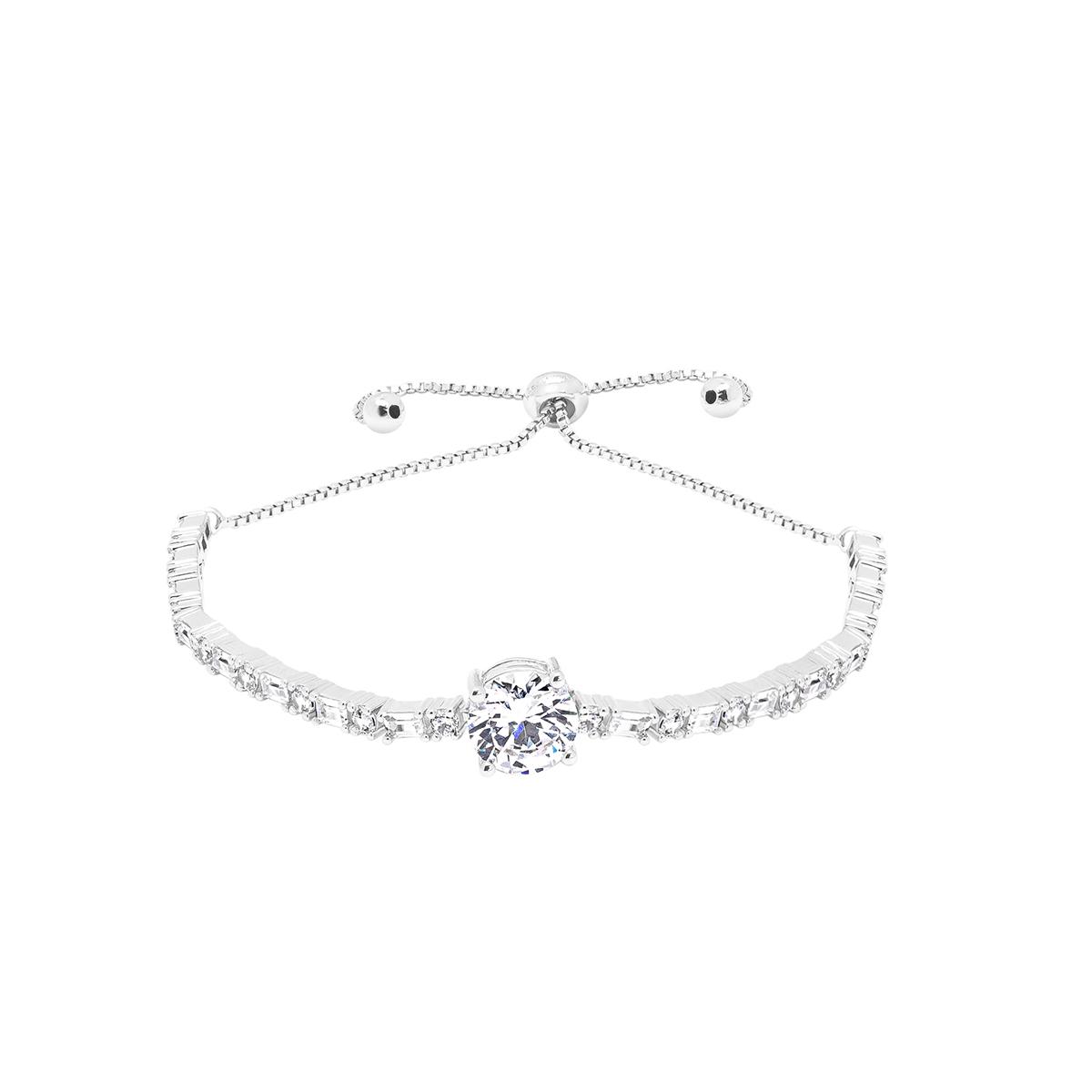 Cubic Zirconia Round and Baguette Adjustable Bracelet