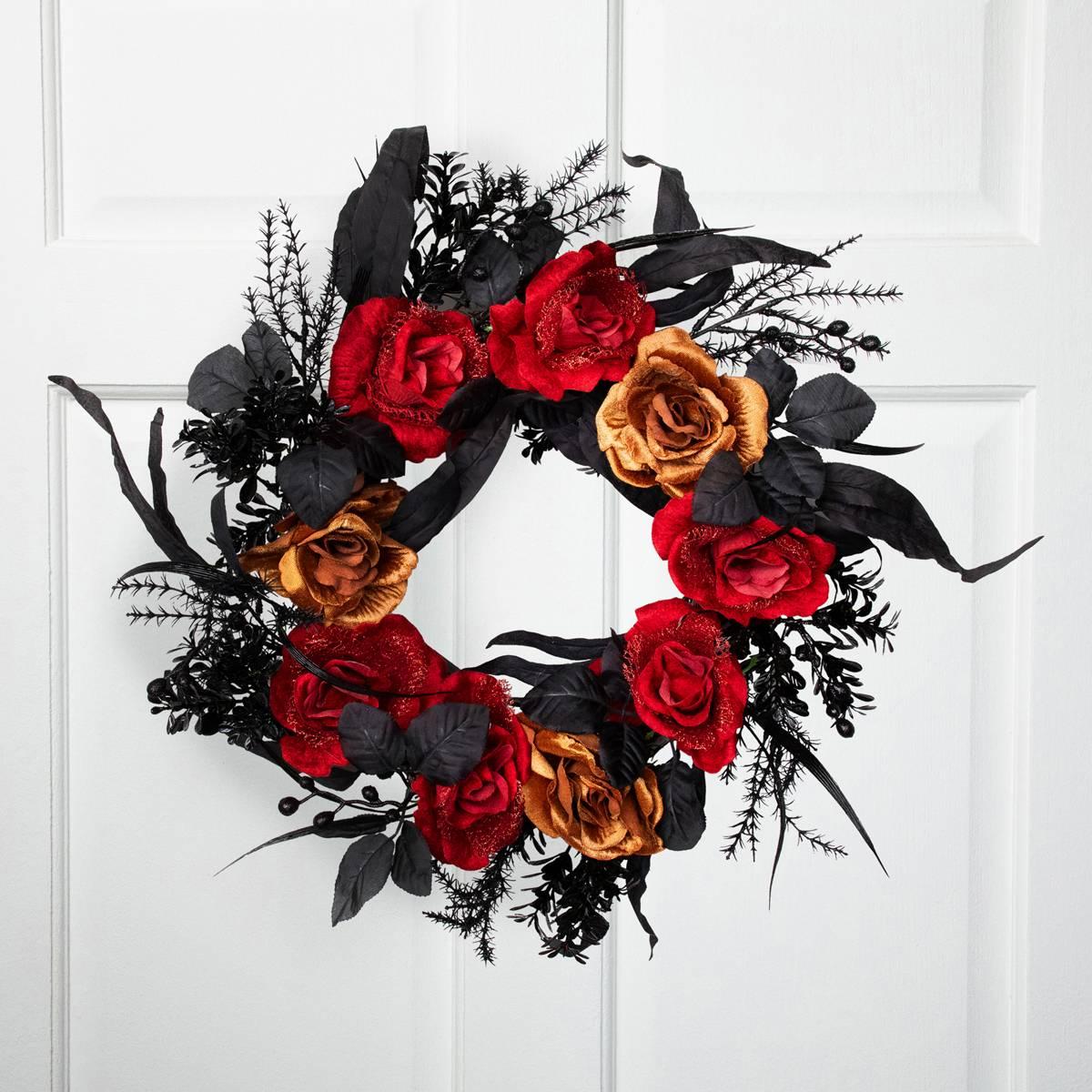 Northlight Seasonal 22in. Unlit Red & Gold Rose Halloween Wreath
