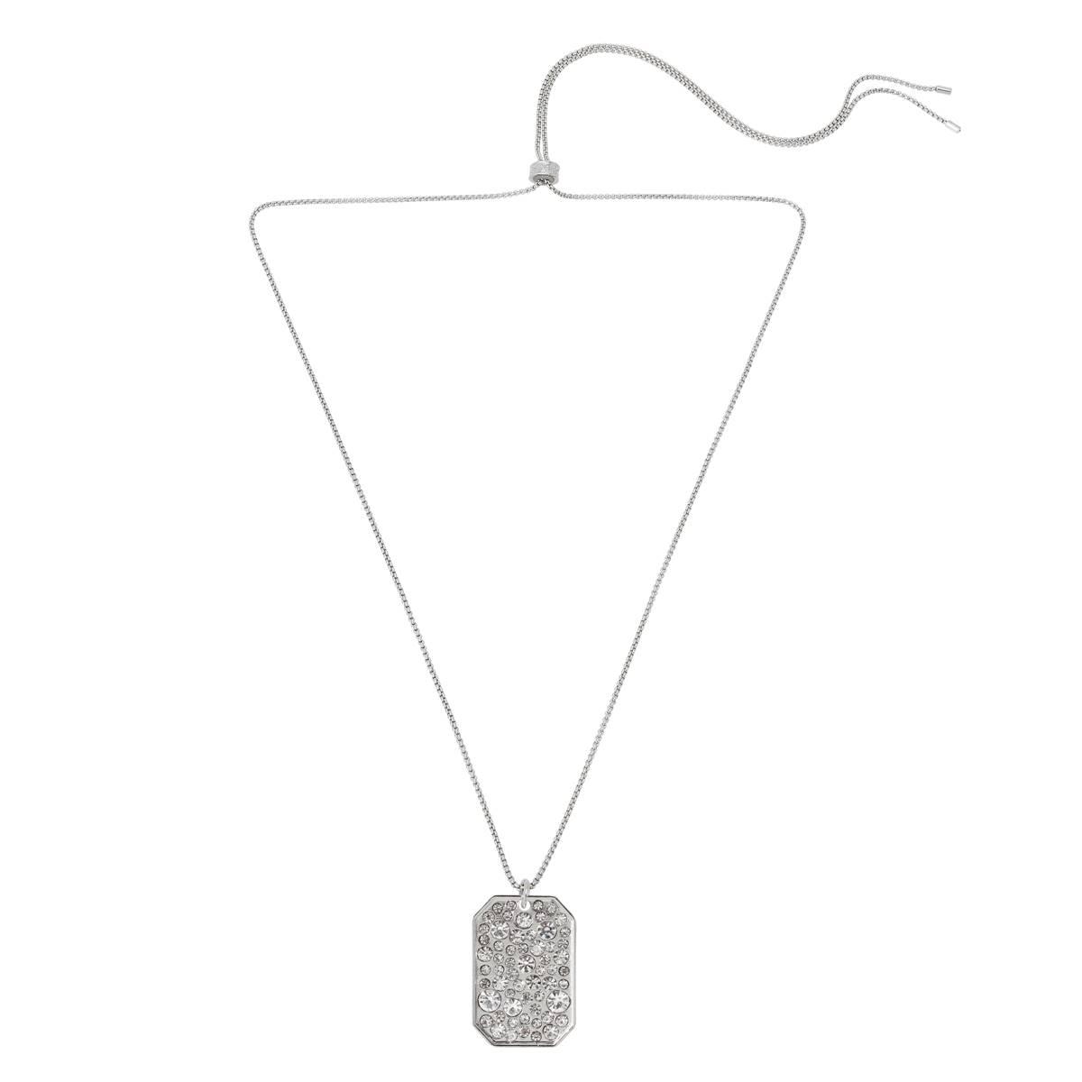 Steve Madden Pave ID Tag Pendant Slider Necklace