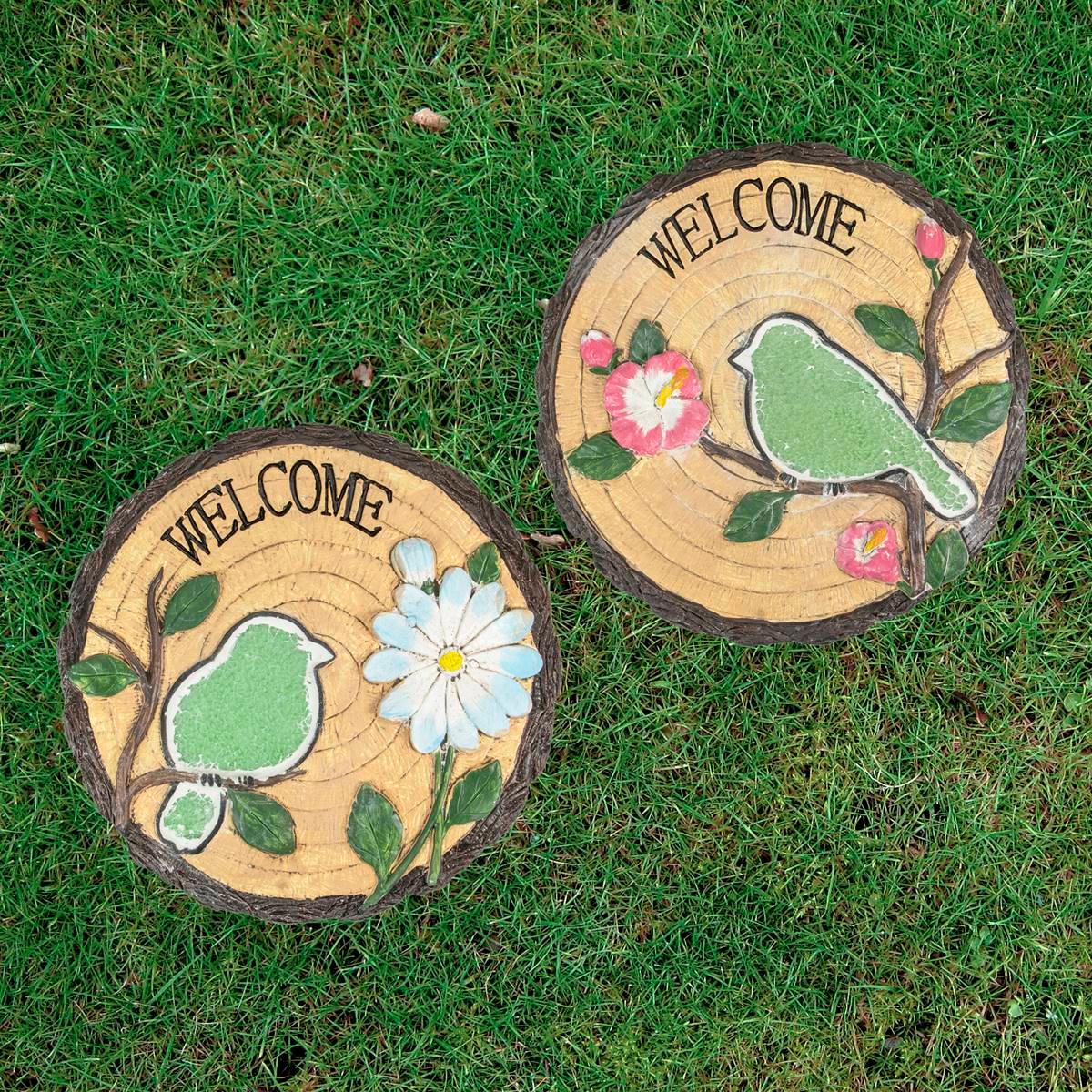 Northlight Seasonal Welcome Birds Floral Garden Stones - Set of 2