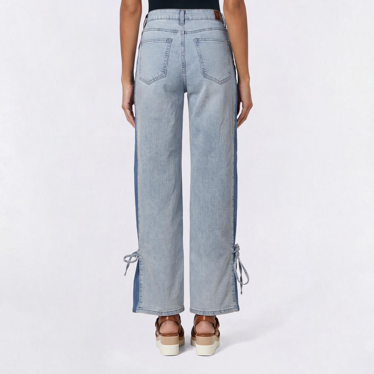 Juniors Gogo Jeans Color Block Side Panel Wide Leg Pants w/ Tie