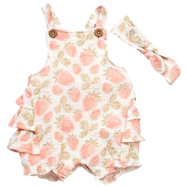 Baby Girl (12-24M) Emily & Oliver® Strawberry Gauze Bubble Romper