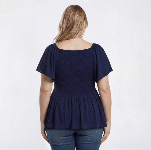 Juniors Plus Angie Solid Smock V Front Peasant Top