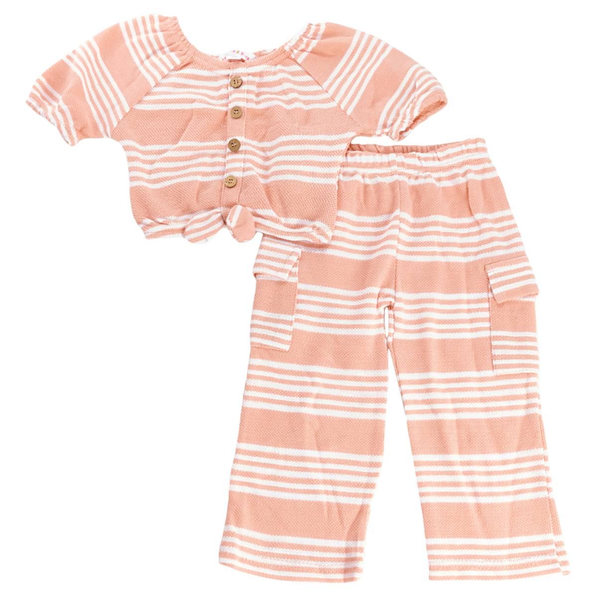 Toddler Girl Lemon Kiss Striped Knot Front & Wide Leg Cargo Set