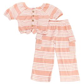 Toddler Girl Lemon Kiss Striped Knot Front & Wide Leg Cargo Set