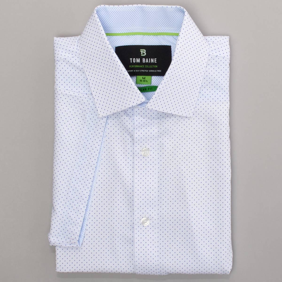 Mens Tom Baine Short Sleeve Regular Fit Dot Dress Shirt - White