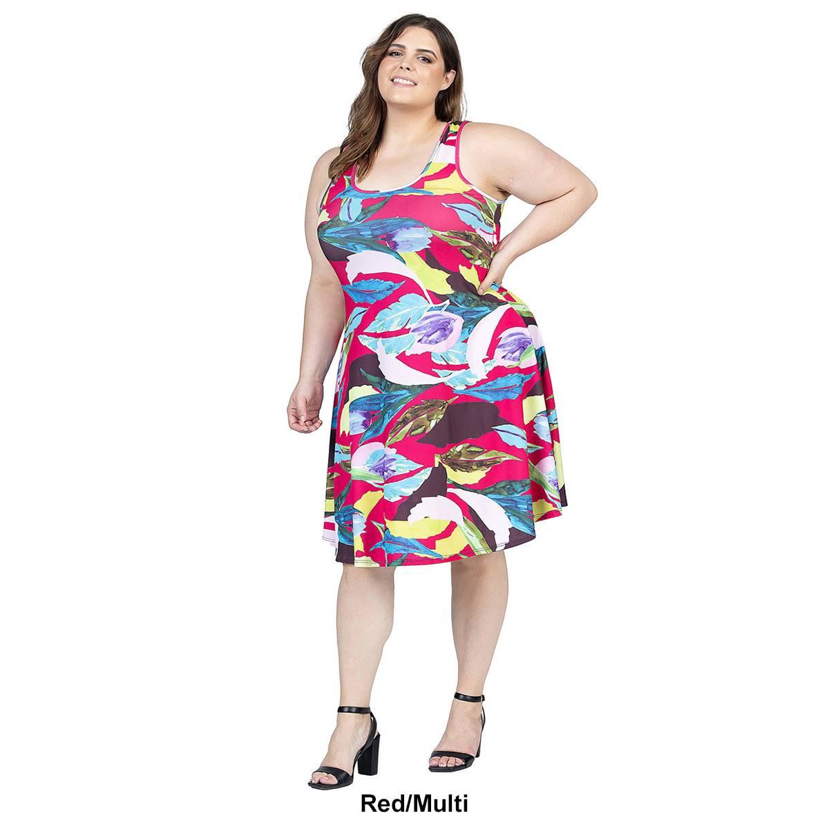 Plus Size 24/7 Comfort Apparel Tropical A-Line Knee Length Dress