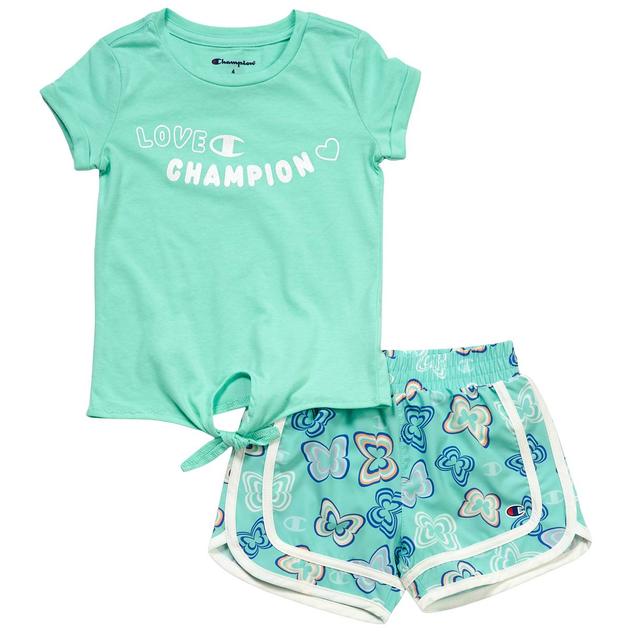 Girls (4-6x) Champion® Tie Front Tee w/ Butterfly Woven Shorts