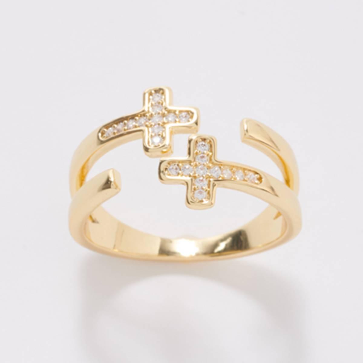 Ashley Cooper(tm) Gold Double Cross Ring with CZ Pave Stones