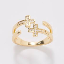 Ashley Cooper(tm) Gold Double Cross Ring with CZ Pave Stones
