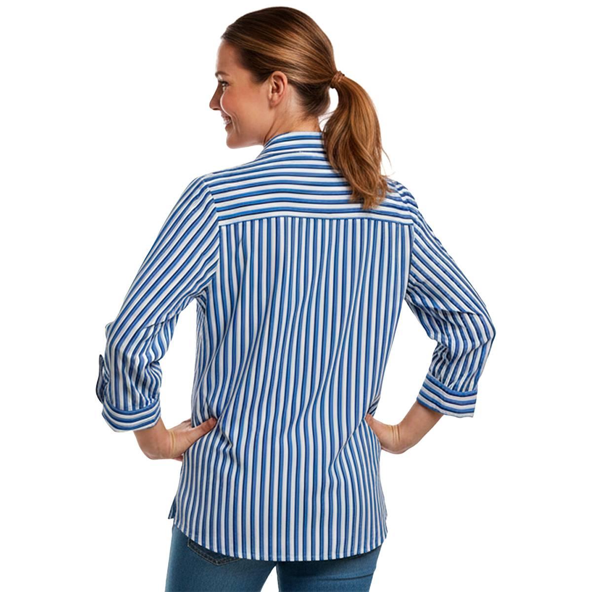 Womens Notations 3/4 Sleeve Zip Stripe Pocket Blouse