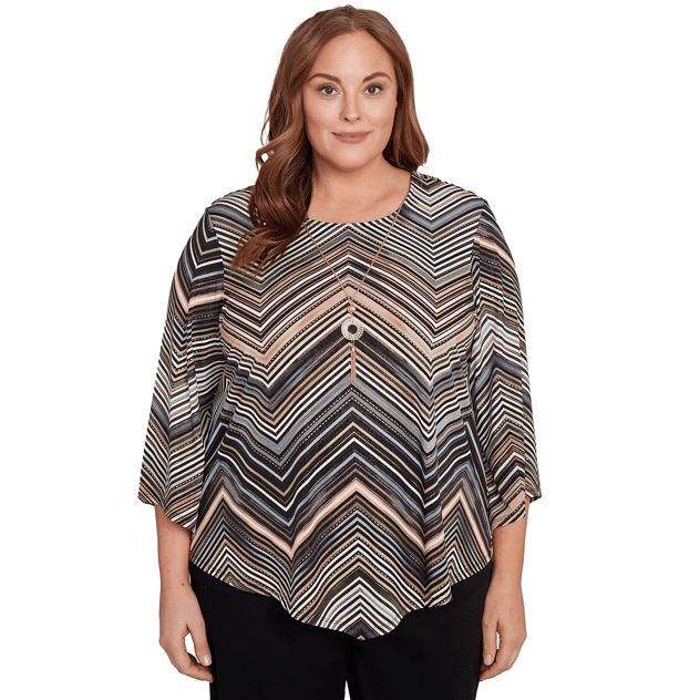 Plus Size Alfred Dunner Classics 3/4 Sleeve Chevron Stripe Blouse