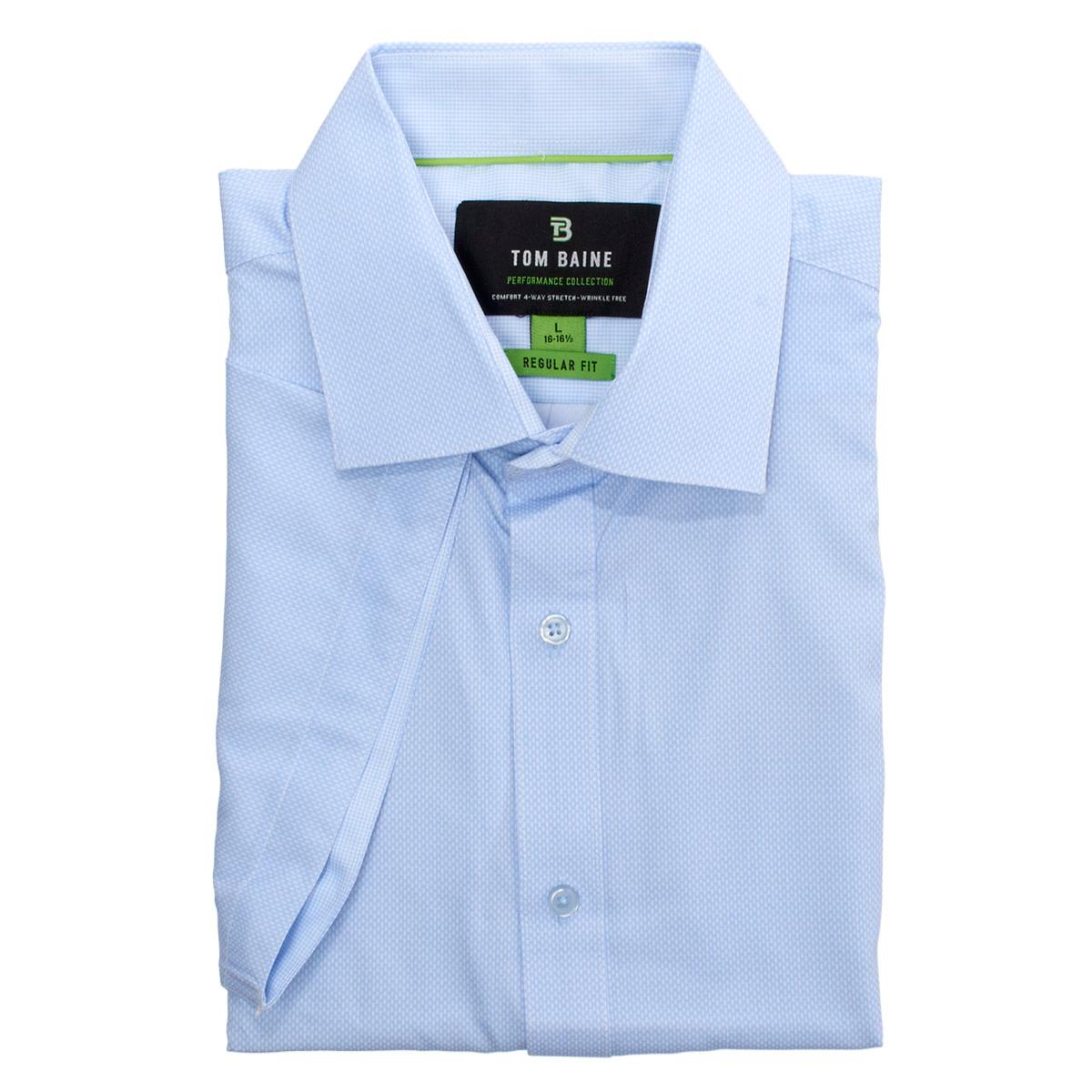 Mens Tom Baine Short Sleeve Regular Fit Geo Dress Shirt - Blue