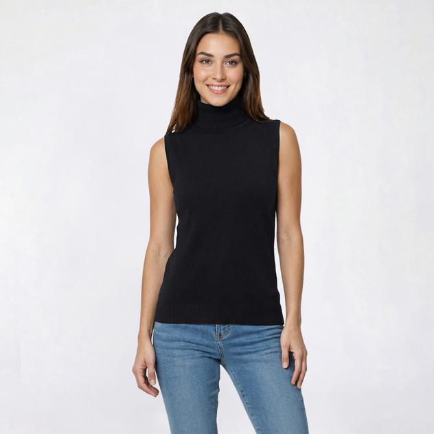 Womens Cable & Gauge Sleeveless Solid Turtleneck Sweater
