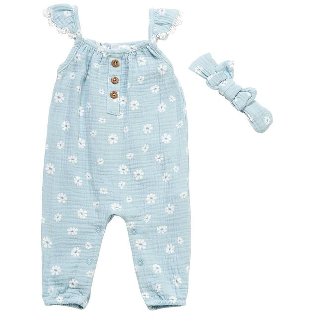 Baby Girl (NB-9M) Emily & Oliver® 2pc. Daisy Gauze Jumpsuit
