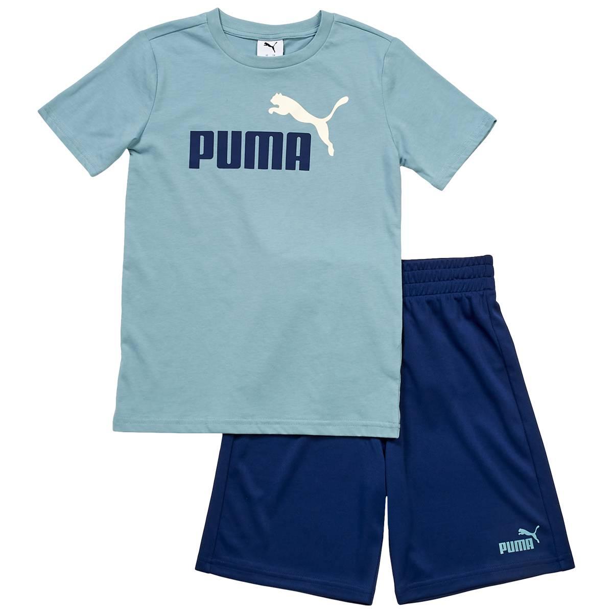 Boys (8-20) Puma(R) Small Logo Tee & Short Set - Seafoam