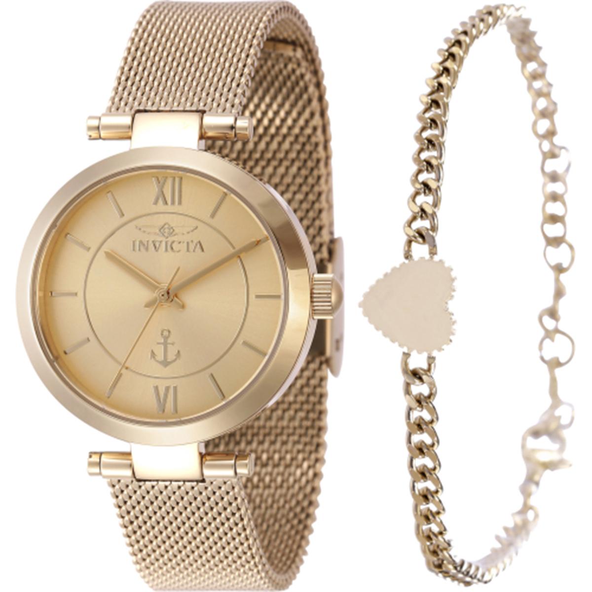 Womens Invicta Ocean Voyage Gold Mesh Watch & Bracelet Set