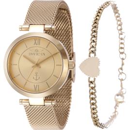 Womens Invicta Ocean Voyage Gold Mesh Watch & Bracelet Set
