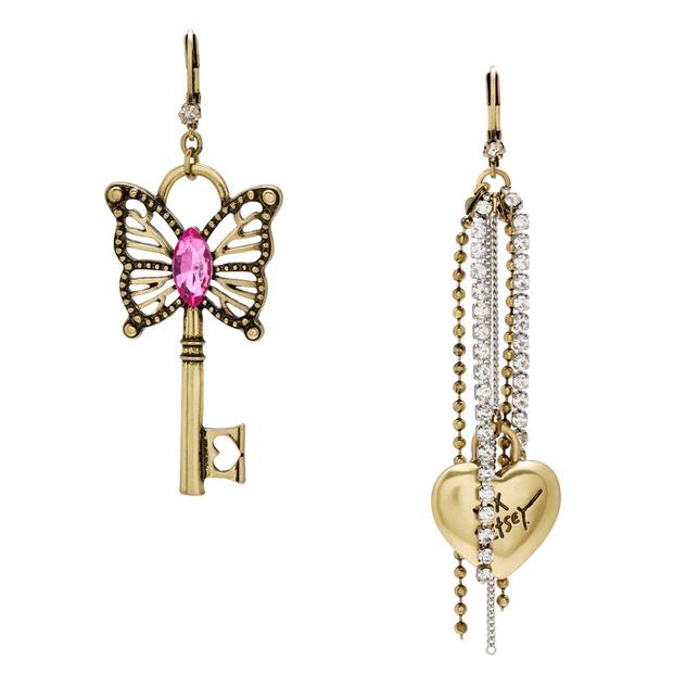 Betsey Johnson Boho Butterfly Lock & Key Earrings