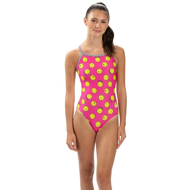 Womens Dolfin® Uglies SmileyWorld® Pink V-Back One Piece Swimsuit