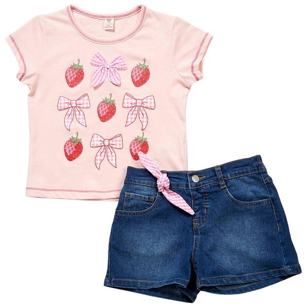 Girls (7-16) Sweet Butterfly® Strawberry Tee w/ Denim Shorts
