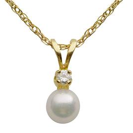 14K Gold 5-5.5mm Akoya Pearl & Diamond Accent Pendant