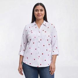 Plus Size Emily Daniels Strawberry Knit To Fit Casual Button Down