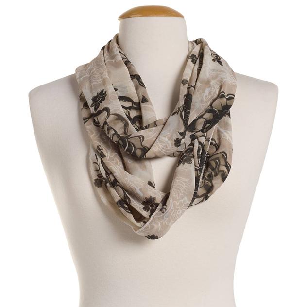 Womens Renshun 3D Floral Painted Lace Silky Infinity Scarf