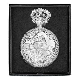 Mens Silver Alloy Engraved Train Pocket Watch - 37746