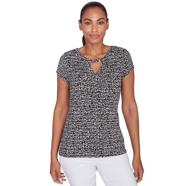 Womens Emaline Key Items Short Sleeve Geo Keyhole Neck Tee