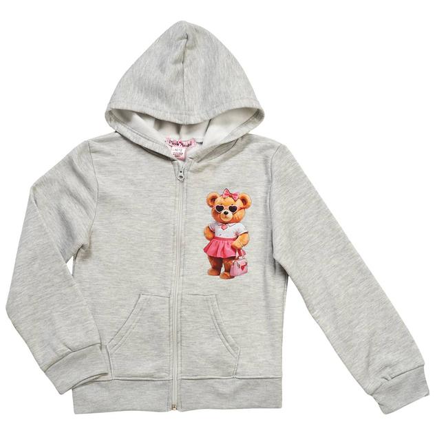 Girls (7-16) Pink Angel™ Heart/Bear Fleece Zip Up Hoodie - Grey