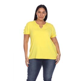 Plus Size White Mark Short Sleeve Solid Keyhole Neck Top