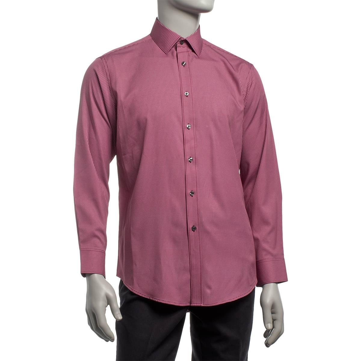 Mens Christian Aujard Regular Fit Checkered Dress Shirt-Burgundy